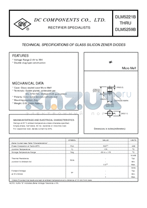 DLM5237B datasheet - TECHNICAL SPECIFICATIONS OF GLASS SILICON ZENER DIODES