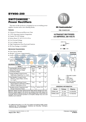 BYW80-200 datasheet - SWITCHMODE TM Power Rectifiers