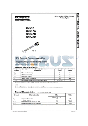 BC547B datasheet - NPN General Purpose Amplifier