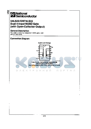 54LS22FMQB datasheet - DUAL 4-INPUT NAND GATE (WITH OPEN-COLLECTOR OUTPUT)