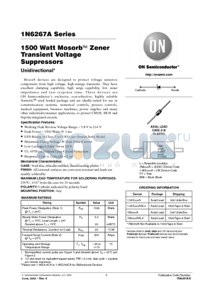 1N6271A datasheet - 1500 Watt MosorbE Zener Transient Voltage Transient Voltage