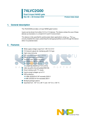 74LVC2G00 datasheet - Dual 2-input NAND gate