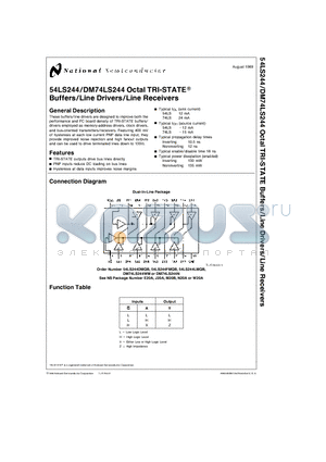 54LS244LMQB datasheet - Octal TRI-STATEE Buffers/Line Drivers/Line Receivers