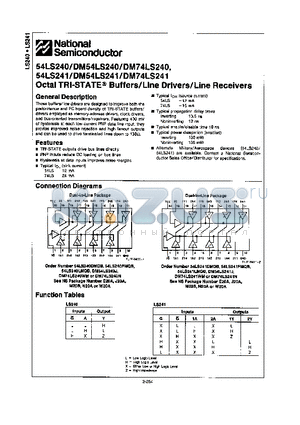 54LS241LMQB datasheet - Octal TRI-STATE Buffers/Line Drivers/Line Receivers