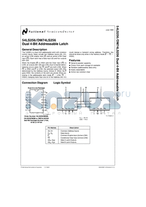 54LS256DMQB datasheet - Dual 4-Bit Addressable Latch