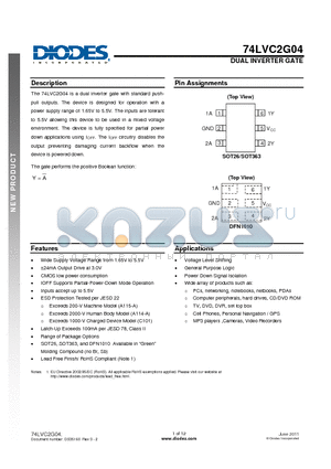 74LVC2G04W6 datasheet - DUAL INVERTER GATE