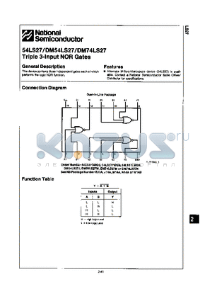 54LS27DMQB datasheet - TRIPLE 3-INPUT NOR GATES