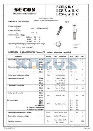 BC547B datasheet - Elektronische Bauelemente