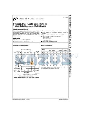 54LS352DMQB datasheet - Dual 4-Line to 1-Line Data Selectors/Multiplexers