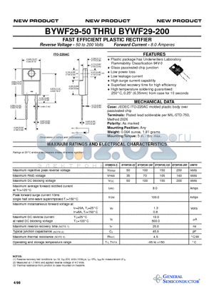 BYWF29-50 datasheet - FAST EFFICIENT PLASTIC RECTIFIER