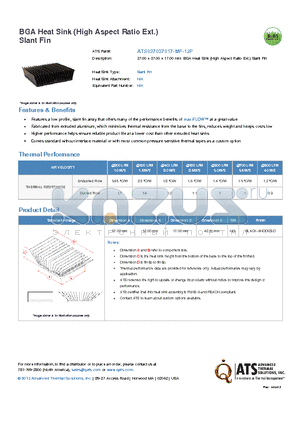 ATS037037017-MF-12P datasheet - 37.00 x 37.00 x 17.00 mm BGA Heat Sink (High Aspect Ratio Ext.) Slant Fin