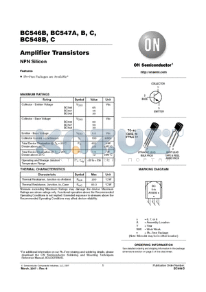 BC548BG datasheet - Amplifier Transistors