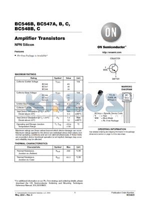 BC548BZL1 datasheet - Amplifier Transistors