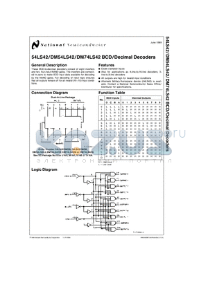 54LS42 datasheet - Decimal Decoders