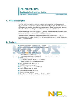 74LVC2G125GM datasheet - Dual bus buffer/line driver; 3-state