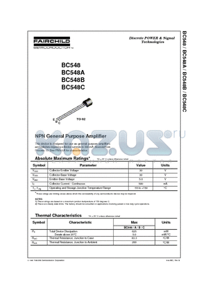 BC548C datasheet - NPN General Purpose Amplifier