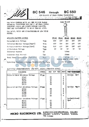 BC549 datasheet - NPN SILICON RF SMALL SIGNAL TRANSISTOR