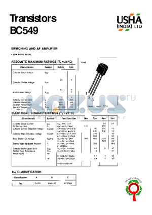 BC549 datasheet - SWITCHING AND AF AMPLIFIER