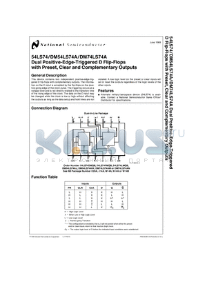 54LS74DMQB datasheet - Dual Positive-Edge-Triggered D Flip-Flops with Preset, Clear and Complementary Outputs