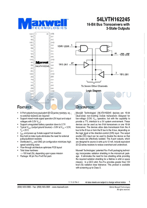 54LVTH162245RPFE datasheet - 16-Bit Bus Transceivers with 3-State Outputs