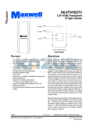 54LVTH162373RPFE datasheet - 3.3V 16-Bit Transparent D-Type Latches