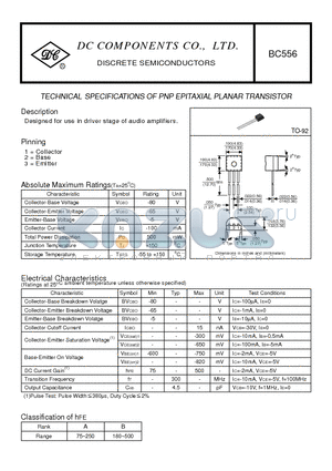 BC556 datasheet - TECHNICAL SPECIFICATIONS OF PNP EPITAXIAL PLANAR TRANSISTOR