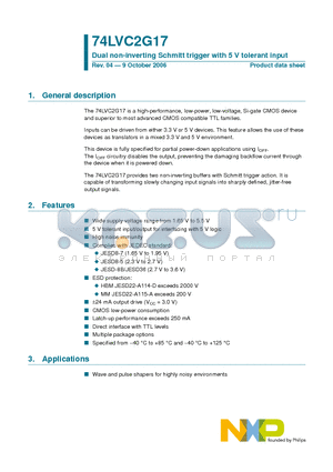 74LVC2G17GW datasheet - Dual non-inverting Schmitt trigger with 5 V tolerant input