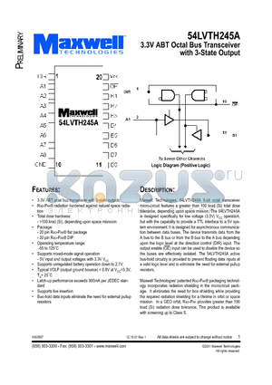 54LVTH245ARPFB datasheet - 3.3V ABT Octal Bus Transceiver with 3-State Output