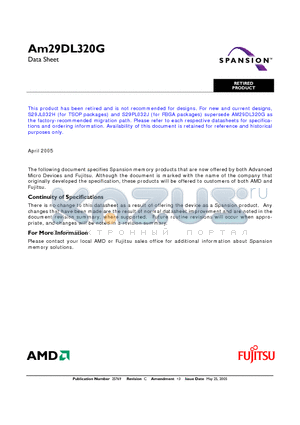 AM29DL320GB40EIN datasheet - 32 Megabit (4 M x 8-Bit/2 M x 16-Bit) CMOS 3.0 Volt-only, Simultaneous Operation Flash Memory