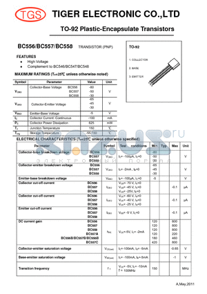 BC556 datasheet - TO-92 Plastic-Encapsulate Transistors