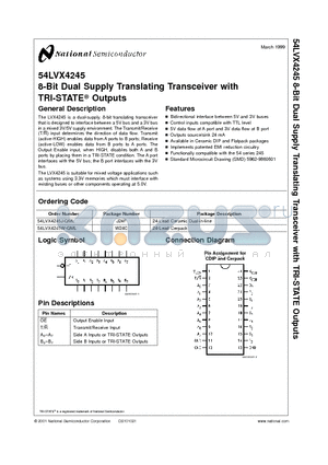 54LVX4245_993 datasheet - 8-Bit Dual Supply Translating Transceiver with TRI-STATE Outputs