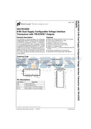 54LVXC4245W-QML datasheet - 8-Bit Dual Supply Configurable Voltage Interface Transceiver with TRI-STATE Outputs