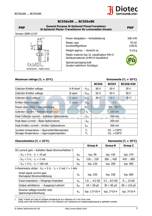 BC556XBK datasheet - General Purpose Si-Epitaxial PlanarTransistors