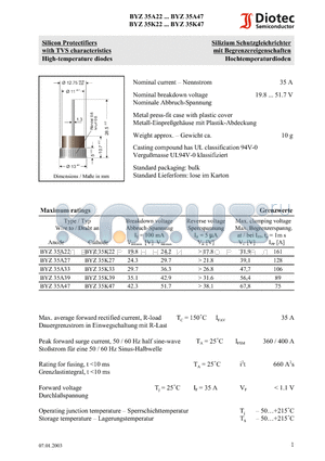 BYZ35A33 datasheet - Silicon Protectifiers with TVS characteristics High-temperature diodes