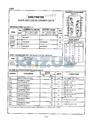 54S135FM datasheet - QUAD EXCLUSIVE-OR / NOR GATE