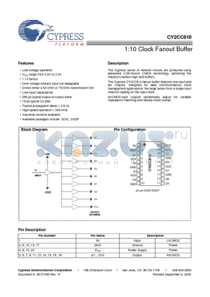 CY2CC810OC datasheet - 1:10 Clock Fanout Buffer