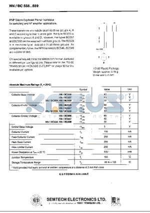 BC557 datasheet - PNP Silicon Epitaxial Planar Transistor for switching and AF applications