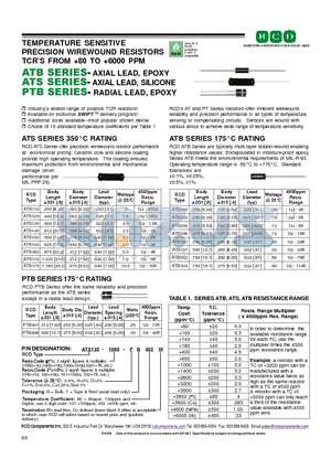 ATS135-100-CT datasheet - TEMPERATURE SENSITIVE PRECISION WIREWOUND RESISTORS TCRS FROM 80 TO 6000 PPM