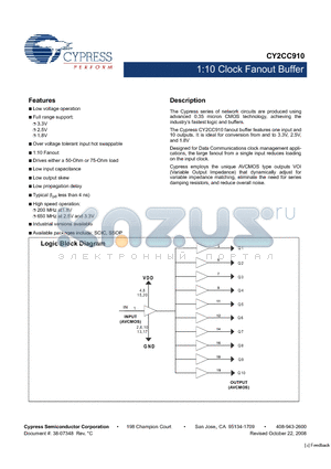 CY2CC910OC datasheet - 1:10 Clock Fanout Buffer