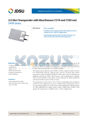 54TR-21113 datasheet - 2.5 Gb/s Transponder with Mux/Demux (1310 and 1550 nm)