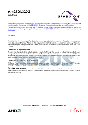 AM29DL320GB70WDF datasheet - For new designs involving TSOP packages, S29JL032H supercedes Am29DL320G and is the factory-recommended migration path.