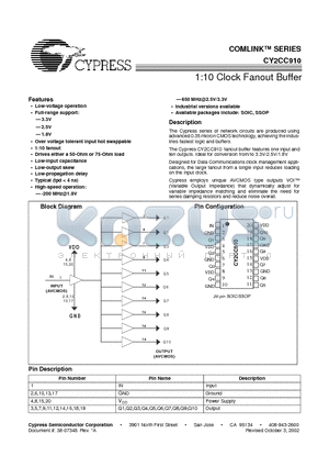 CY2CC910OCT datasheet - 1:10 Clock Fanout Buffer