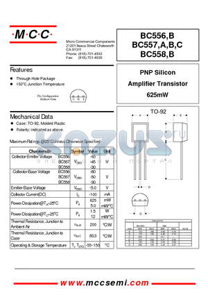 BC557 datasheet - PNP Silicon Amplifier Transistor 625mW