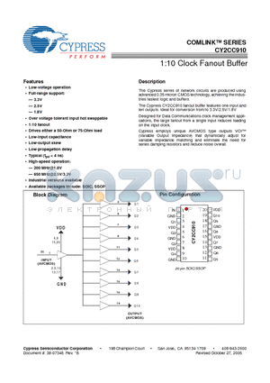 CY2CC910OXI datasheet - 1:10 Clock Fanout Buffer