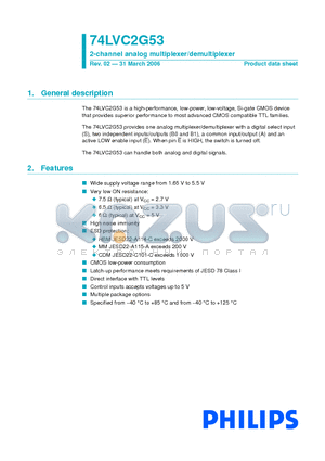 74LVC2G53DC datasheet - 2-channel analog multiplexer/demultiplexer