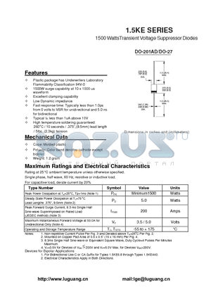 1N6276A datasheet - 1500 WattsTransient Voltage Suppressor Diodes