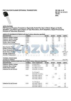 BC557C datasheet - PNP SILICON PLANAR EPITAXIAL TRANSISTORS