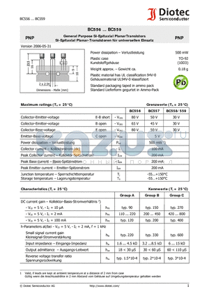 BC558 datasheet - General Purpose Si-Epitaxial PlanarTransistors
