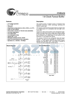 CY2DL818 datasheet - 1:8 Clock Fanout Buffer