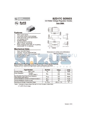 BZD17C datasheet - 0.8 Watts Voltage Regulator Diodes